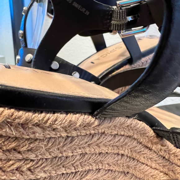 Via Spiga Studded Black Leather Espadrille Wedges Size US 9/EUR 39 silver studs - Picture 8 of 15